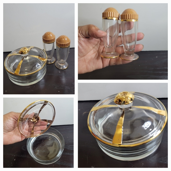 Vtg Gailstyn It's a "Dilly" 22K Gold Gilt Rimmed Glass Lot of 7 Serve Ware - Picture 2 of 12